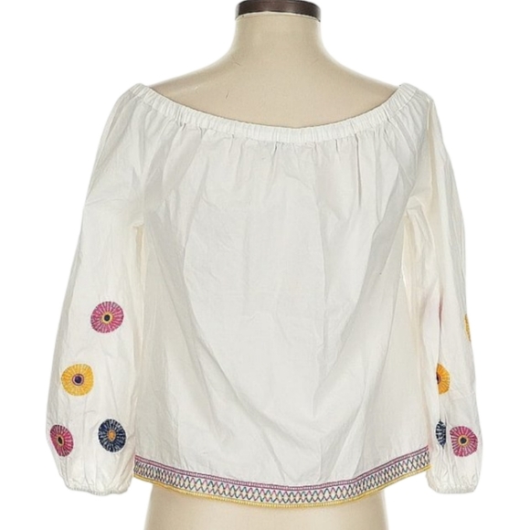 Madewell Embroidered Off Shoulder Peasant Top Boho Festival White Size Small - Picture 5 of 10